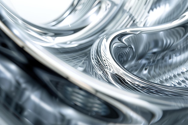 Photo closeup of abstract silver metallic curves and reflections showcasing intricate and smooth designs in a modern artistic style