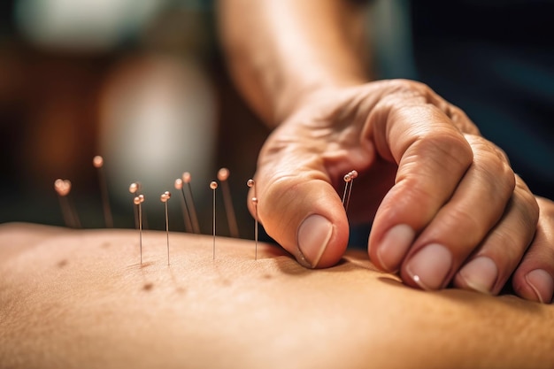 Closeup acupuncture procedure Alternative medicine