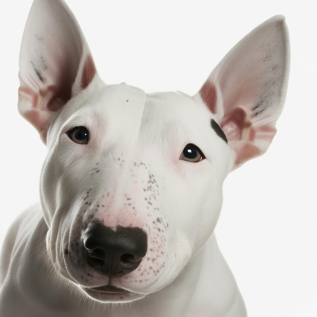 Closeup adorable bull terrier with ravishing detail on isolated background