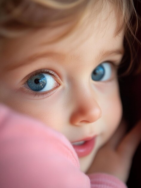 CloseUp of Adorable Child with Bright Blue Eyes and Soft Expression