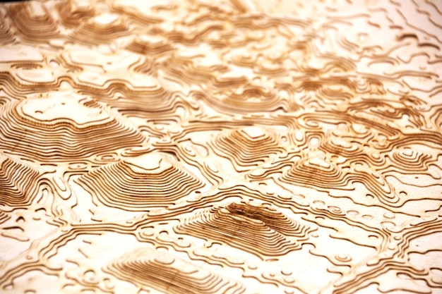 Closeup aerial view of a topographic relief