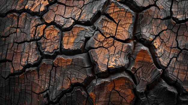 Closeup of aged wooden stump with cracks and texture in natural light