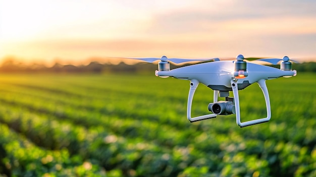 A closeup of an AIpowered drone capturing highresolution images of a crop field for analysis