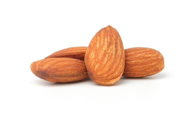 Closeup of almonds isolated on the white background