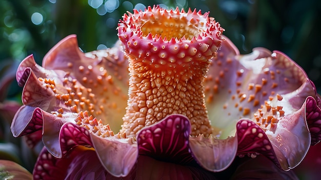 Photo a closeup of the amorphophallus titanum known as the corpse flower in full bloom revealing