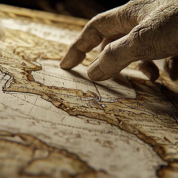 CloseUp of Ancient Map Showing Transatlantic Trade Routes