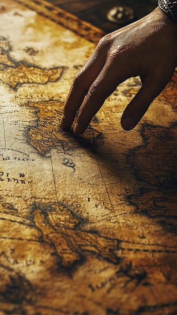 CloseUp of Ancient Map Showing Transatlantic Trade Routes