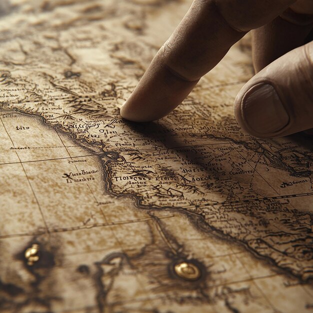 Photo closeup of ancient map showing transatlantic trade routes