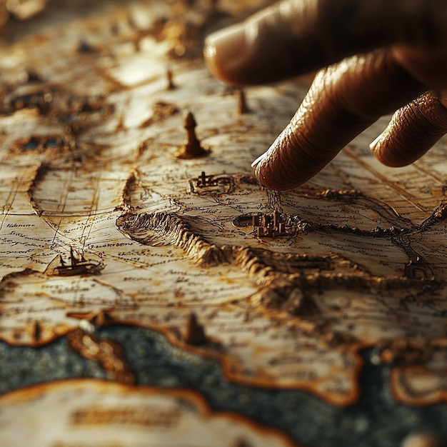 CloseUp of Ancient Map Showing Transatlantic Trade Routes