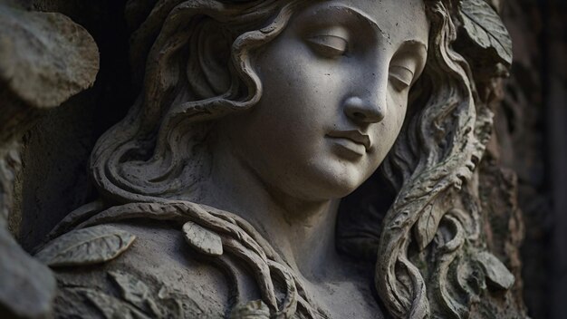 Closeup of an angelic stone sculpture