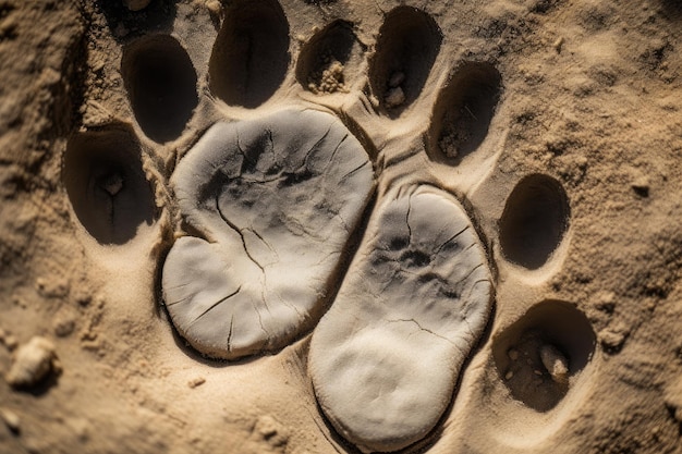 Closeup of animal paw print with clear details visible created with generative ai