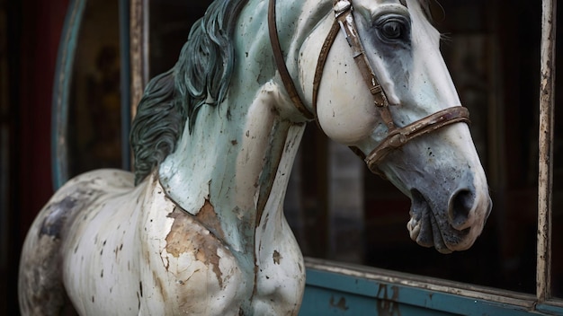 Closeup of an antique carousel horse