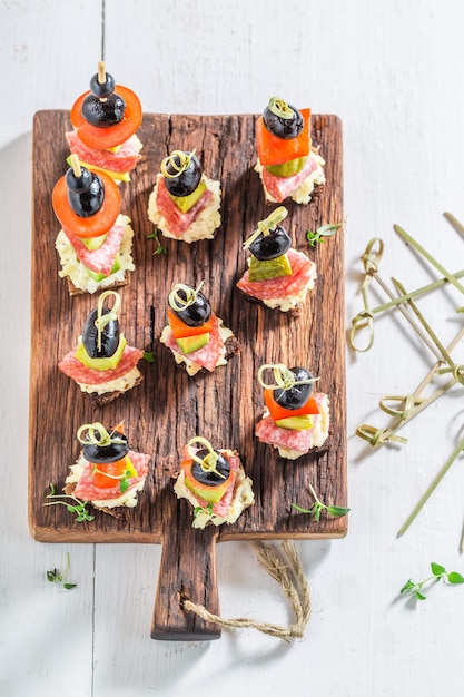 Closeup of appetizer with fresh ingredients for party