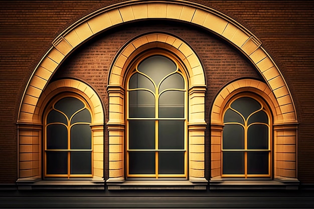 Closeup arched windows with beautiful rounded arch