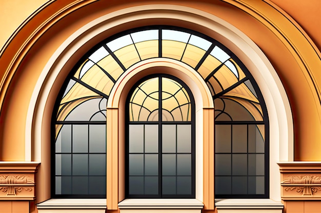 Closeup arched windows with beautiful rounded arch