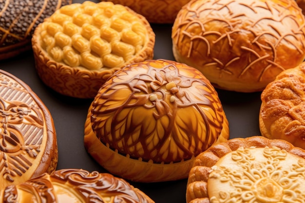 Closeup of artisanal pastry with intricate design and delicate flavors created with generative ai