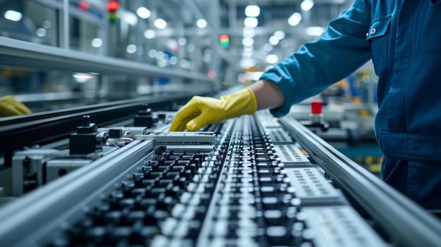 Closeup of assembly line in a modern hitech facility conveyor in a bright modern industrial workshop