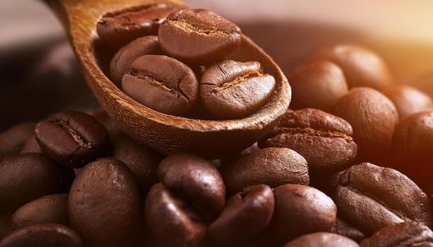 Closeup of assorted coffee beans heap with several brown ones