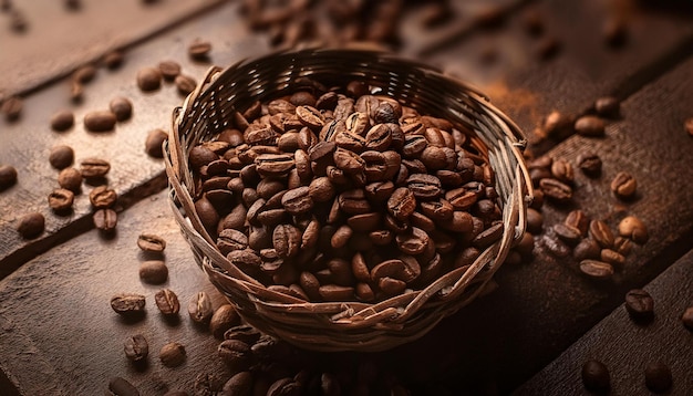 Closeup of assorted coffee beans heap with several brown ones