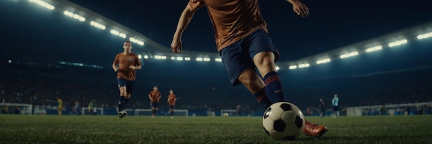 Closeup on athlete playing soccer