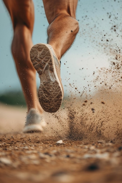 closeup of the athletes legs running on the sand