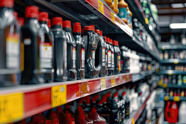 Closeup of Auto Parts Store Shelves with Bottles