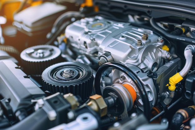 CloseUp of Automotive Engine Gears and Mechanical Components