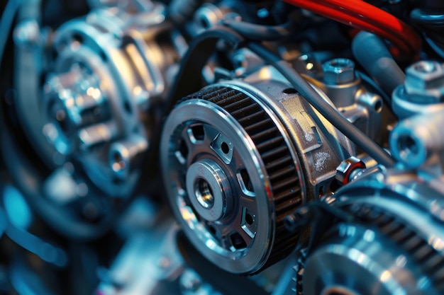 CloseUp of Automotive Engine Gears and Mechanical Components