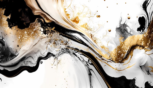 Closeup background image of ink paint marble glitter gold color High texture oil painting