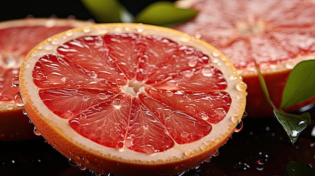 Closeup background of sliced fresh grapefruits banner for advertising Generative AI