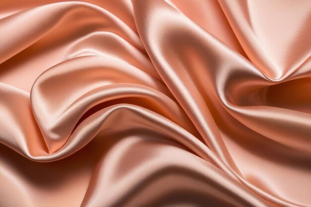 Closeup background with wavy texture of satin fabric color Peach Fuz