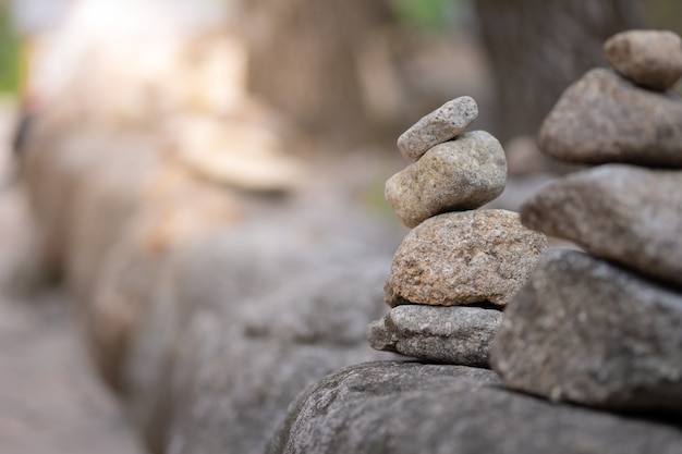 Closeup of balancing rock stack pyramid for mediation and harmony 