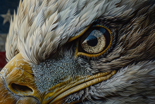 Closeup of Bald Eagles Eye Reflecting American Flag