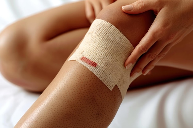 Photo closeup of a bandaged knee