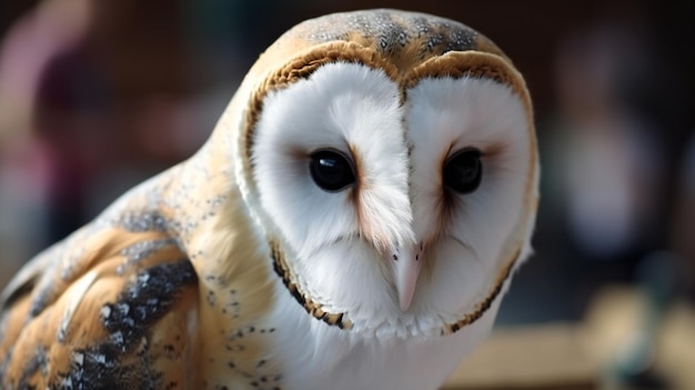 Closeup of a barn owl on display at a fair