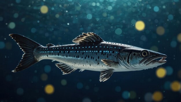 closeup of an Barracuda cinematic deep sea background