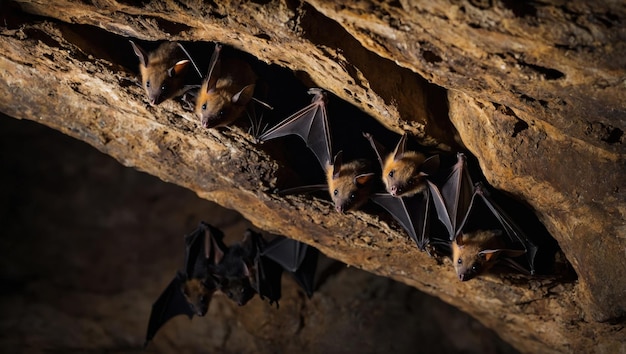 Closeup of bats in a cave