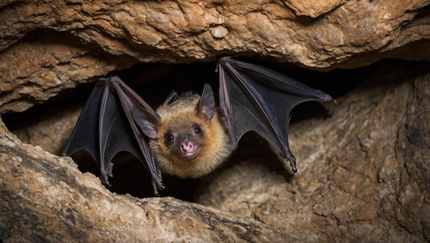 Closeup of bats in a cave