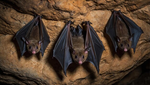 Closeup of bats in a cave