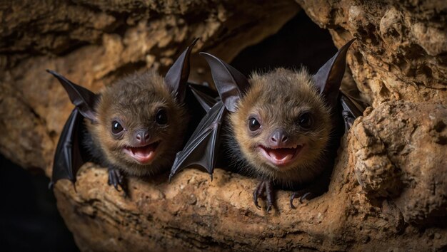 Closeup of bats in a cave