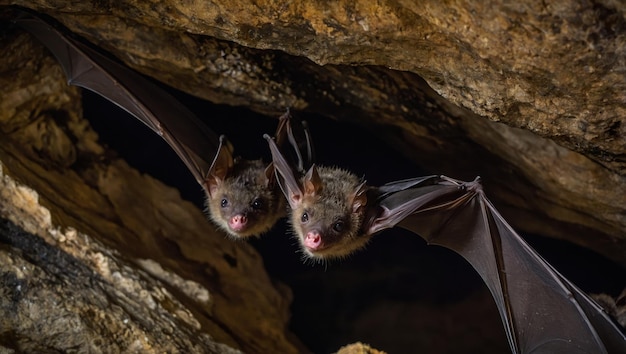 Photo closeup of bats in a cave