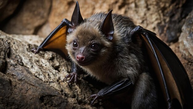 Closeup of bats in a cave