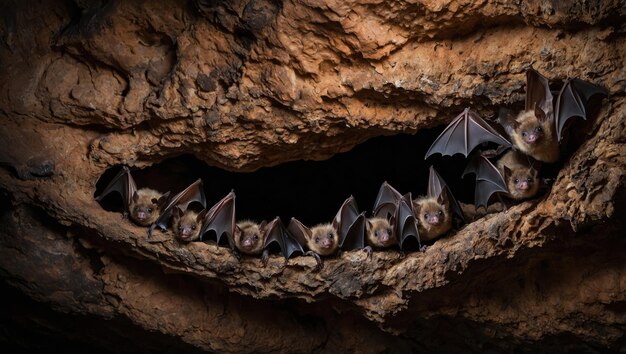 Photo closeup of bats in a cave