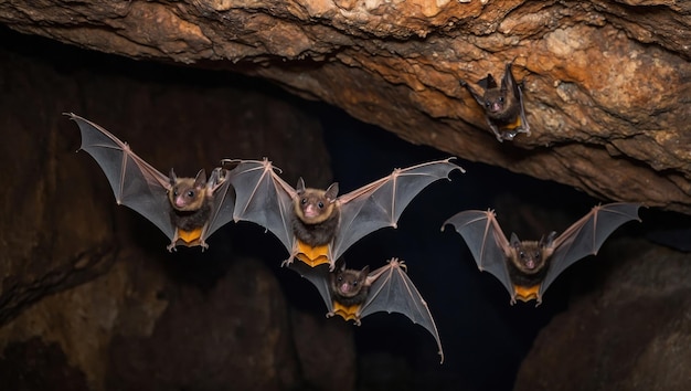 Closeup of bats in a cave