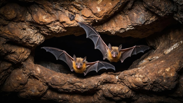 Closeup of bats in a cave