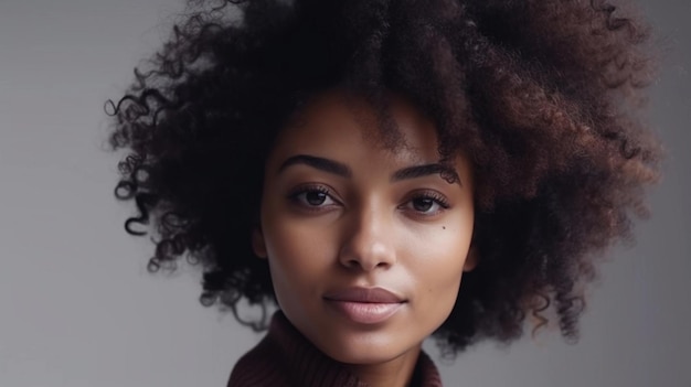 A closeup of Beautiful african american woman with natural hair looking at camera