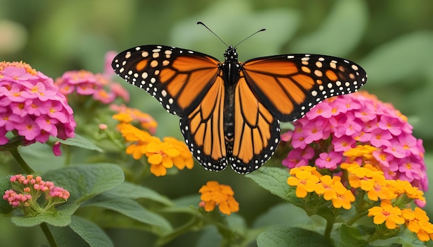 Closeup beautiful butterfly sitting on the flower in a summer garden