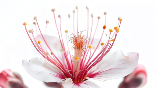 Closeup of a beautiful cherry blossom flower with delicate petals and stamens set natural beauty