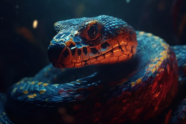 Closeup on a beautiful colored snake Generative AI