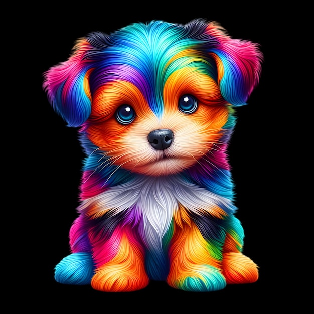 Closeup Beautiful Colorful animal Cute Dog image on Black Background